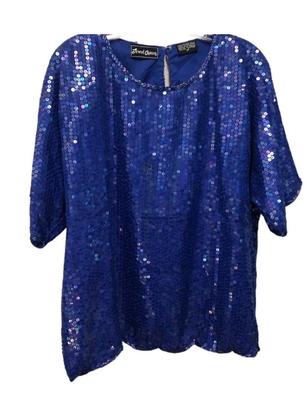 Sequined Silk Royal Blue Vintage Jewel Queen  Special Occasion Top Scalloped 14
